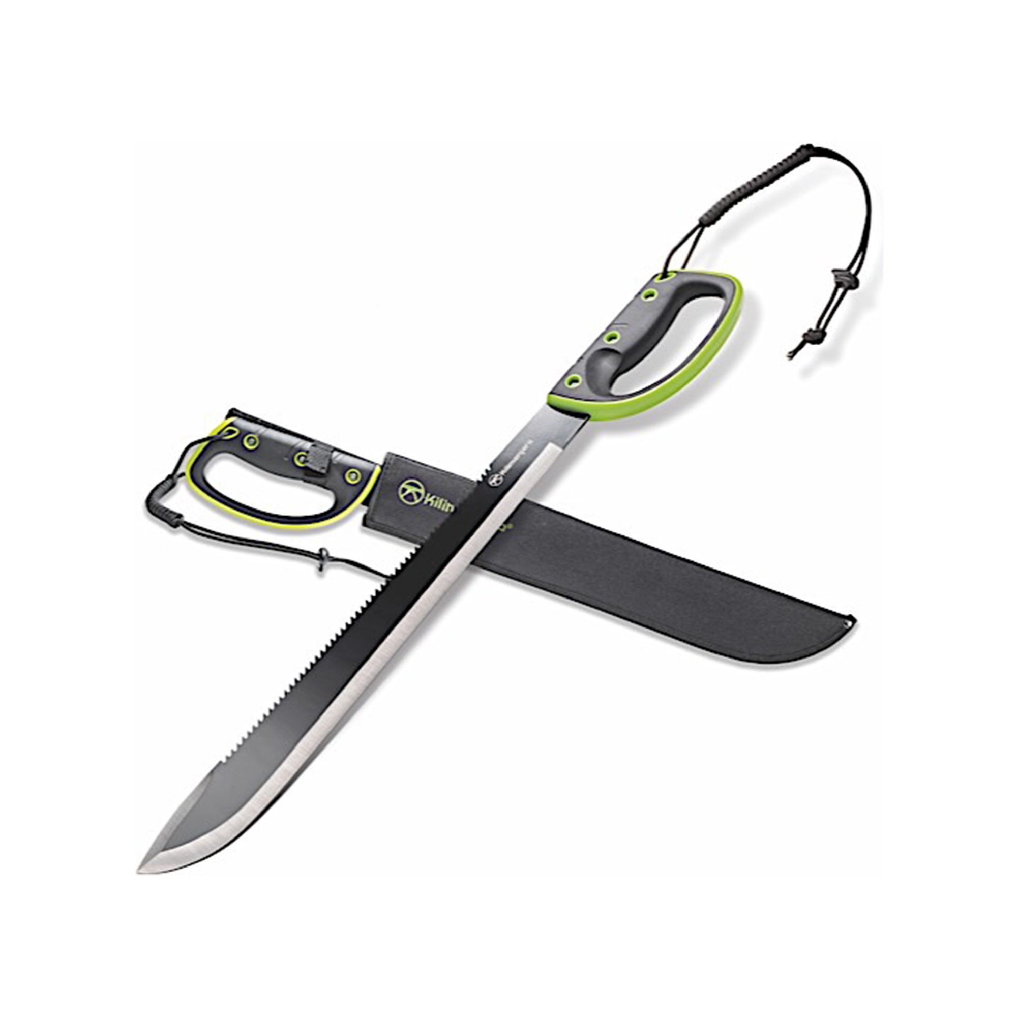 Powerbuilt Kilimanjaro Machete Knife — 24in. Blade, Black Finish, Ergonomic Handle, Nylon Sheath, Model# PBT910039